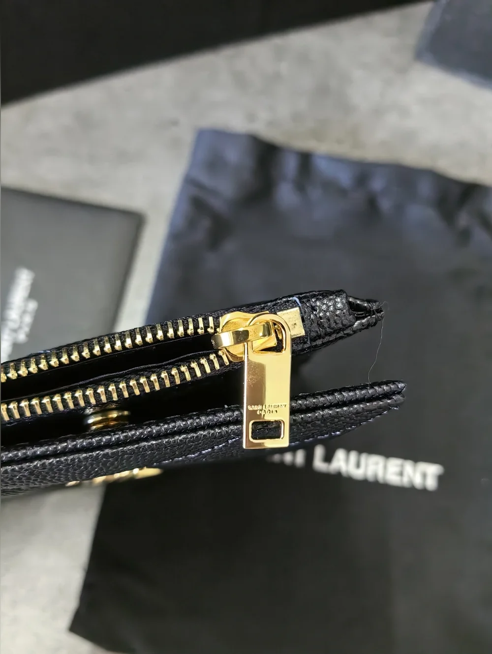 Saint Laurent Black Quilted YSL Logo Wallet with Gold Hardware